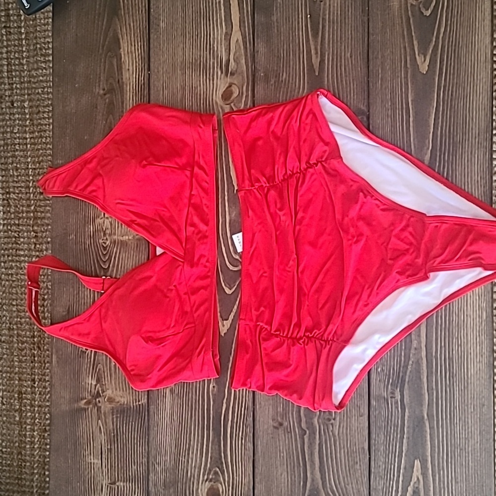 High waisted two piece bathing suit.